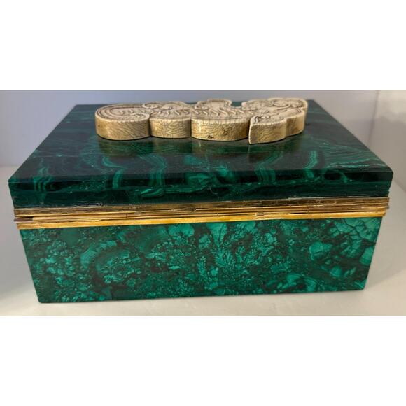 Genuine Malachite Jewelry Box 7.75"x5.5"x3.25" Hinged DRC Congo - Picture 5 of 7
